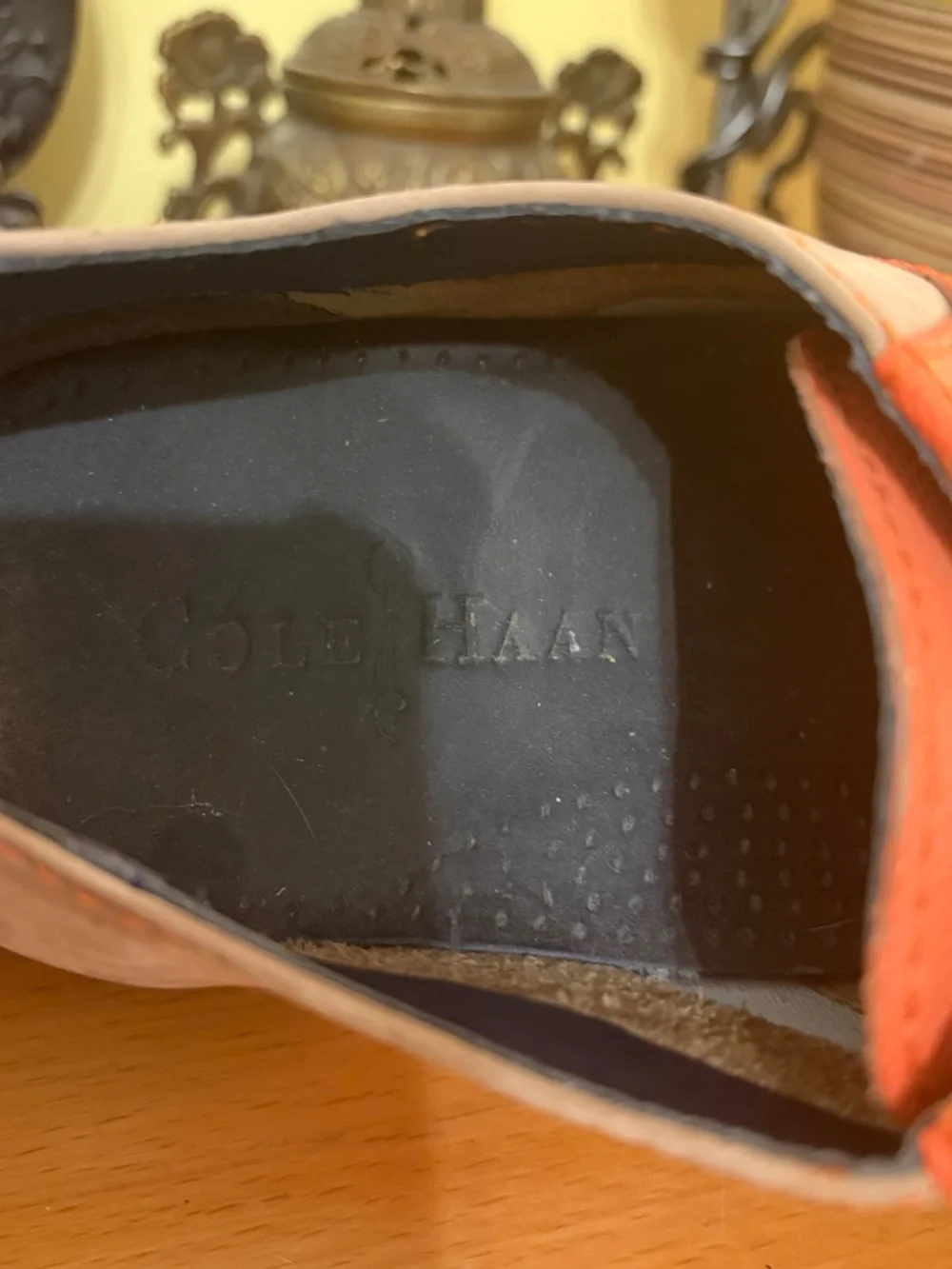 Cole Haan Air Colton Men's 9.5 Oxford Shoe Orange Gray Nubuck Dress Comfort EUC